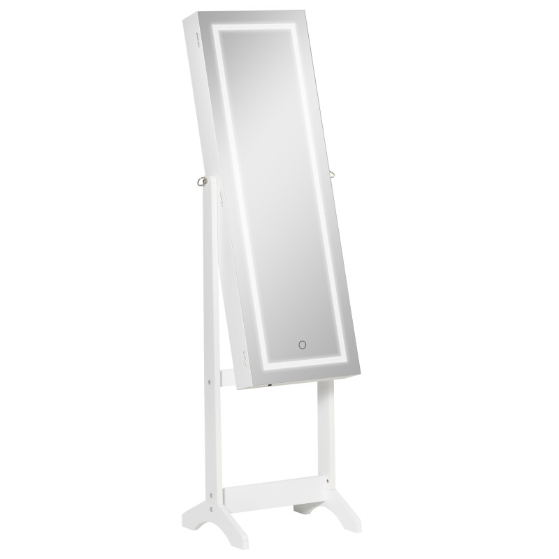 Armario de Joyería con Tira de Luces LED Cerradura Magnética y Estantes Ranuras para Anillos 46x36,5x151,5 cm Blanco