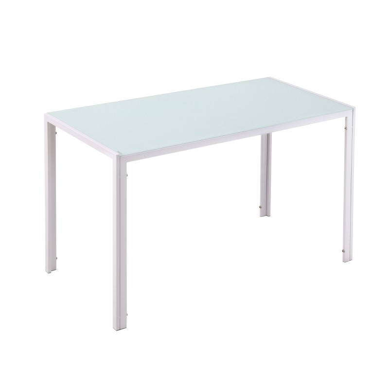 Mesa de Comedor de Cristal, Mesa Rectangular para 4-6 Personas con Patas de Metal, para Cocina, Salón, 120x60x75 cm, Blanco