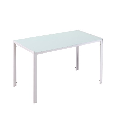 Mesa de Comedor de Cristal, Mesa Rectangular para 4-6 Personas con Patas de Metal, para Cocina, Salón, 120x60x75 cm, Blanco