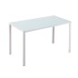 Mesa de Comedor de Cristal, Mesa Rectangular para 4-6 Personas con Patas de Metal, para Cocina, Salón, 120x60x75 cm, Blanco