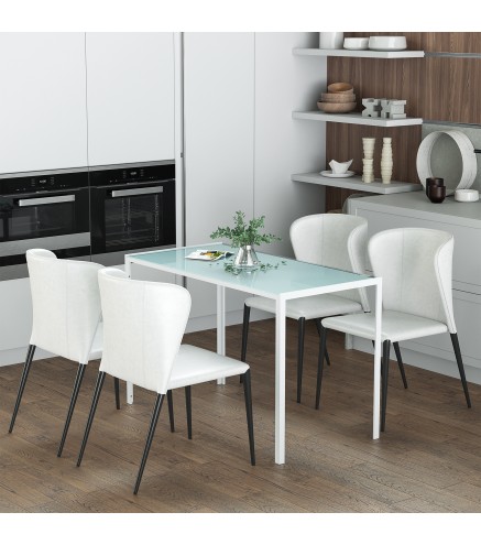 Mesa de Comedor de Cristal Mesa Rectangular para 4-6 Personas con Patas de Metal Multifuncional para Cocina Salón 120x60