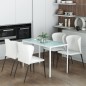 Mesa de Comedor de Cristal, Mesa Rectangular para 4-6 Personas con Patas de Metal, para Cocina, Salón, 120x60x75 cm, Blanco
