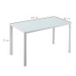 Mesa de Comedor de Cristal, Mesa Rectangular para 4-6 Personas con Patas de Metal, para Cocina, Salón, 120x60x75 cm, Blanco