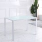 Mesa de Comedor de Cristal, Mesa Rectangular para 4-6 Personas con Patas de Metal, para Cocina, Salón, 120x60x75 cm, Blanco