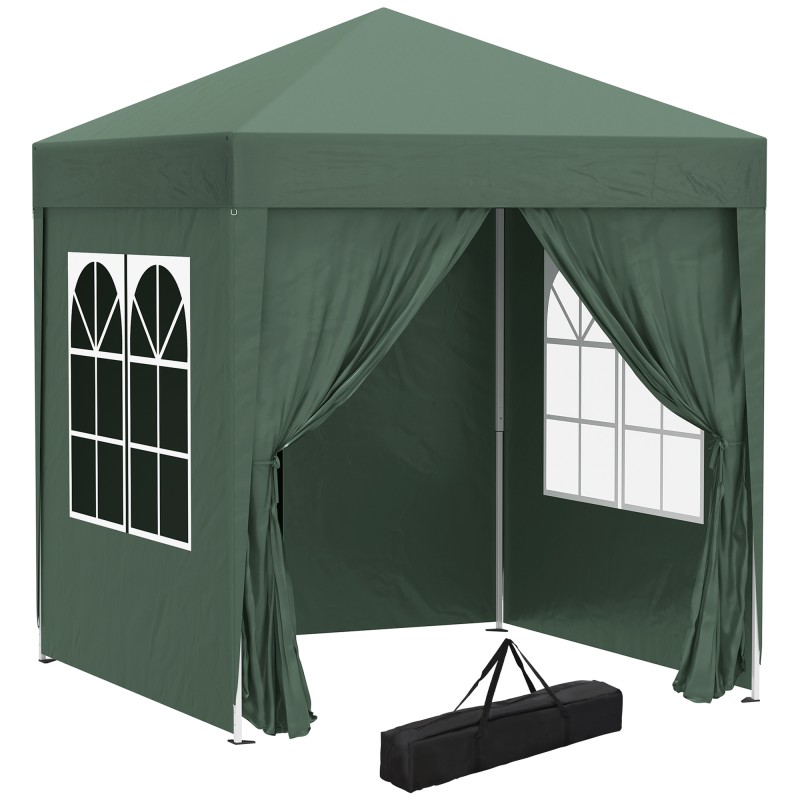 Cenador de Jardín 2x2m con 4 Paredes Laterales Tela Oxford 2 Puertas 2 Ventanas y Bolsa de Transporte Impermeable Verde