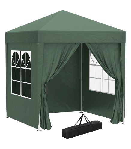 Cenador de Jardín 2x2m con 4 Paredes Laterales Tela Oxford 2 Puertas 2 Ventanas y Bolsa de Transporte Impermeable Verde