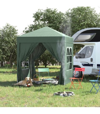 Cenador de Jardín 2x2m con 4 Paredes Laterales Tela Oxford 2 Puertas 2 Ventanas y Bolsa de Transporte Impermeable Verde