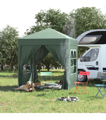 Cenador de Jardín 2x2m con 4 Paredes Laterales Tela Oxford 2 Puertas 2 Ventanas y Bolsa de Transporte Impermeable Verde