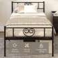 Marco de Cama Individual de Metal 31 cm para Colchón 90x190 cm con Cabecera Forma de Corazón 95x196x100 cm Negro