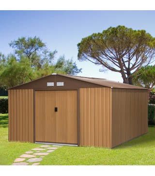 Cobertizo de Jardín 340x386x200 cm 12,4 m² Caseta Exterior de Metal con Puertas Correderas y Ventilaciones Ocre