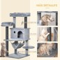 Árbol Rascador para Gatos 48x48x107 cm Torre para Gatos con Cueva de Fieltro Desmontable Hamaca Camas Plataformas Gris