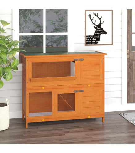 Conejera de Madera Exterior de 2 Niveles Jaula para Conejos con Techo de Asfalto Abrible Rampa Puertas y 2 Bandejas Extr