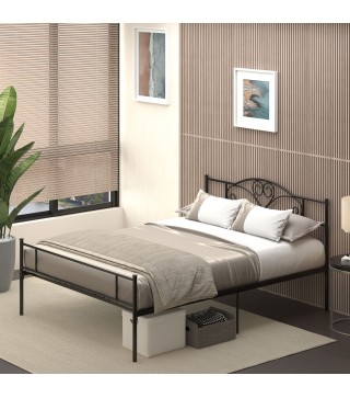 Marco de Cama Doble de Metal para Colchón 150x200 cm con Cabecera y Patas de 31 cm Estructura de Cama Matrimonio con Espacio Baj