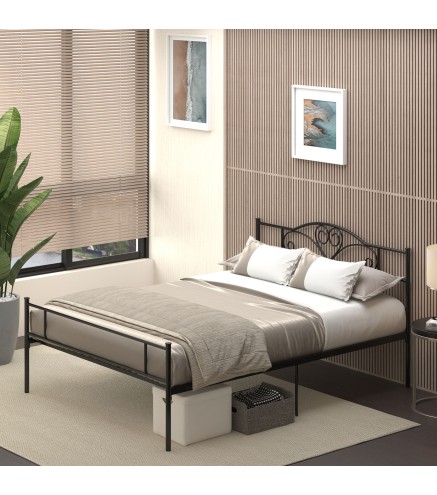 Marco de Cama Doble de Metal para Colchón 150x200 cm con Cabecera y Patas de 31 cm Estructura de Cama Matrimonio con Espacio Baj