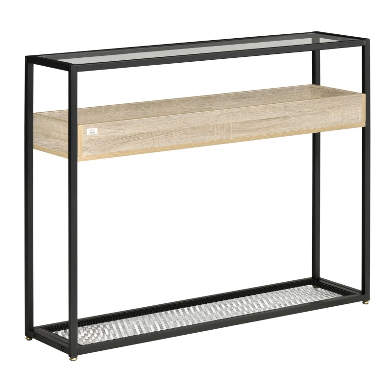 Mesa Consola de Entrada 108x28x85 cm Mueble Recibidor con Encimera de Cristal Estante y Rejilla Inferior Marco de Acero para Pas