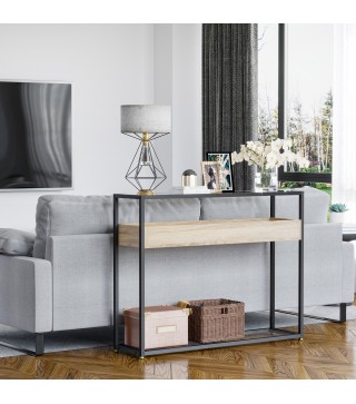 Mesa Consola de Entrada 108x28x85 cm Mueble Recibidor con Encimera de Cristal Estante y Rejilla Inferior Marco de Acero