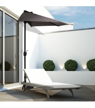 Sombrilla 269x138x236 cm Parasol de Jardín con Manivela y Forma Semicircular Tela Poliéster 180 g/m² para Exterior Terraza Patio