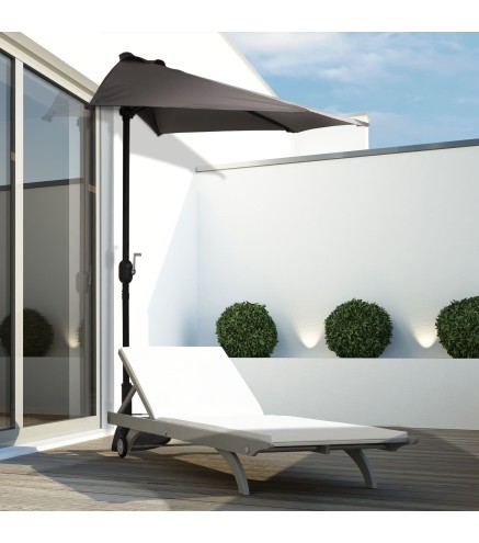 Sombrilla 269x138x236 cm Parasol de Jardín con Manivela y Forma Semicircular Tela Poliéster 180 g/m² para Exterior Terraza Patio