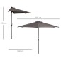 Sombrilla 269x138x236 cm Parasol de Jardín con Manivela y Forma Semicircular Tela Poliéster 180 g/m² para Exterior Terraza Patio