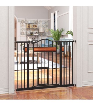 Barrera para Perros con Altura Ajustable Cierre Automático y Sistema de Doble Bloqueo para Puertas 93x76,2 cm Negro