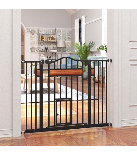 Barrera para Perros con Altura Ajustable Cierre Automático y Sistema de Doble Bloqueo para Puertas 93x76,2 cm Negro