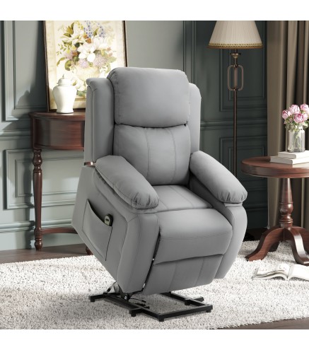 Sillón Relax Levanta Personas Sillón Elevador con Control Remoto Reclinación Eléctrica 160° Reposapiés 76x90x105 cm Gris