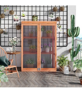 Invernadero de Jardín de Madera y Policarbonato Invernadero Vivero Casero con 3 Estantes 2 Puertas y Tapa Abatible para