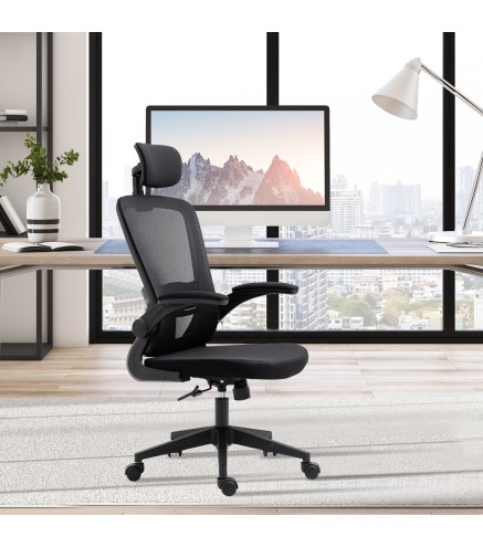 Silla de Oficina de Malla Silla Escritorio Giratoria con Altura Ajustable Reposabrazos Plegable Reposacabezas y Soporte Lumbar R