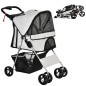 Carrito para Perros con Toldo Ajustable Cesta de Almacenaje y Ruedas con Freno Tela Oxford 77x45x99,5 cm Gris