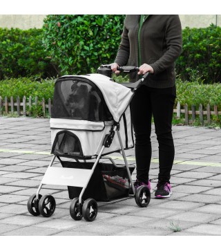 Carrito para Perros con Toldo Ajustable Cesta de Almacenaje y Ruedas con Freno Tela Oxford 77x45x99,5 cm Gris