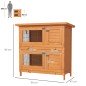 Conejera de Madera Exterior de 2 Niveles Jaula para 1-2 Conejos Mascotas Pequeñas con Techo Asfáltico Abrible y 2 Bandejas Extra
