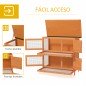 Conejera de Madera Exterior de 2 Niveles Jaula para 1-2 Conejos Mascotas Pequeñas con Techo Asfáltico Abrible y 2 Bandejas Extra