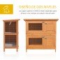 Conejera de Madera Exterior de 2 Niveles Jaula para 1-2 Conejos Mascotas Pequeñas con Techo Asfáltico Abrible y 2 Bandejas Extra