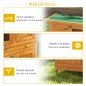 Conejera de Madera Exterior de 2 Niveles Jaula para 1-2 Conejos Mascotas Pequeñas con Techo Asfáltico Abrible y 2 Bandejas Extra
