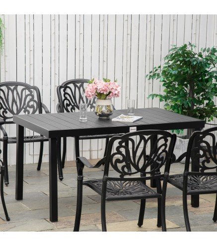 Mesa de Jardín Rectangular para 6 Personas Mesa de Comedor Exterior 140x90x74 cm con Encimera de Listones y Estructura de Alumin