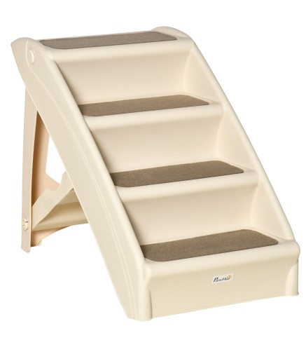 Escalón para Perros Gatos Portátil con Alfombras Antideslizantes para Cama Sofá Carga 20 kg 62x38x49,5 cm Beige