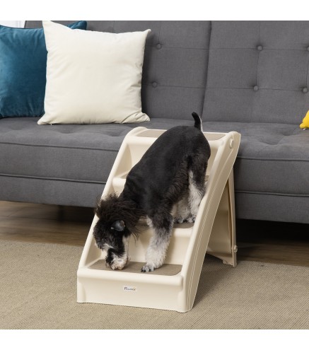 Escalón para Perros Gatos Portátil con Alfombras Antideslizantes para Cama Sofá Carga 20 kg 62x38x49,5 cm Beige