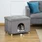 Cueva para Gatos 2 en 1 Taburete Reposapiés con Tapa Extraíble Orificio de Entrada Cojín Lavable y Patas Elevadas de Madera para