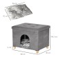 Cueva para Gatos 2 en 1 Taburete Reposapiés con Tapa Extraíble Orificio de Entrada Cojín Lavable y Patas Elevadas de Madera para