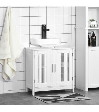 Mueble para Debajo del Lavabo Armario Baño de Suelo de Madera con 2 Puertas Ventiladas y Estante Ajustable Interior Moderno 60x3
