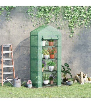 Invernadero de Exterior con 4 Estantes, Invernadero Pequeño con Puerta Enrollable, Marco de Acero y Cubierta de PE 140g/㎡, Anti-