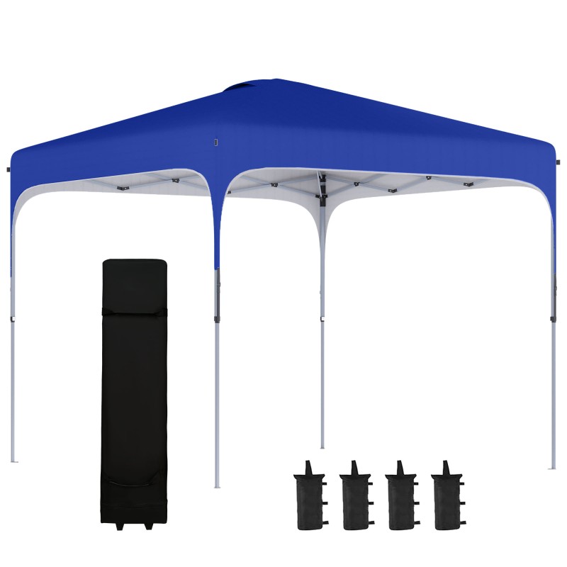 Cenador de Jardín 2,5x2,5x2,7 m con Altura Ajustable Anti-UV Impermeable 4 Bolsas de Arena y Bolsa de Transporte Azul Cenador de Jardín 2,5x2,5x2,7 m con Altura Ajustable Anti-UV Impermeable 4 Bolsas de Arena y Bolsa de Transporte Azul