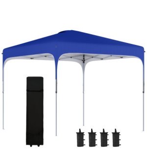 Cenador de Jardín 2,5x2,5x2,7 m con Altura Ajustable Anti-UV Impermeable 4 Bolsas de Arena y Bolsa de Transporte Azul