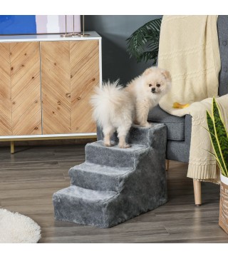 Escalera para Perros de 4 Peldaños Escalera para Mascotas con Funda Extraíble y Lavable para Cama Sofá 60x35x44 cm Gris