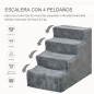 Escalera para Perros de 4 Peldaños Escalera para Mascotas con Funda Extraíble y Lavable para Cama Sofá 60x35x44 cm Gris