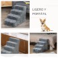 Escalera para Perros de 4 Peldaños Escalera para Mascotas con Funda Extraíble y Lavable para Cama Sofá 60x35x44 cm Gris