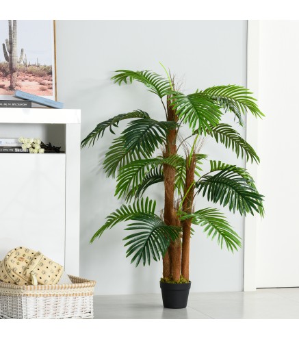 Planta Artificial Palmera Altura 120 cm Árbol Artificial con 3 Troncos y 19 Hojas para Decoración Hogar Oficina Ø16x120 cm Verde