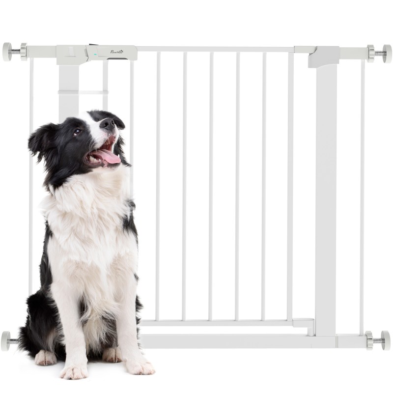 Barrera de Seguridad de Perros Extensible para Escaleras y Puertas 76-97 cm con 2 Extensiones de 7 cm Cierre Automático y Marco
