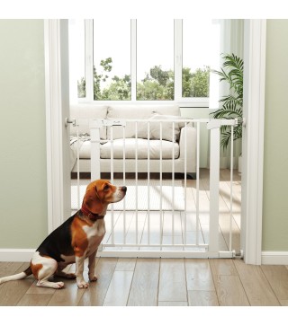 Barrera de Seguridad de Perros Extensible para Escaleras y Puertas 76-97 cm con 2 Extensiones de 7 cm Cierre Automático y Marco