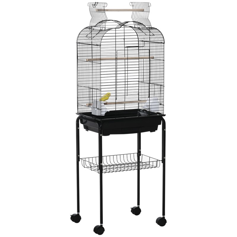 Jaula para Pájaros con Soporte Jaula de Aves Canarios con 4 Ruedas Techo Abrible 2 Comederos 3 Perchas Bandeja Extraíble y Estan Jaula para Pájaros con Soporte Jaula de Aves Canarios con 4 Ruedas Techo Abrible 2 Comederos 3 Perchas Bandeja Extraíble y Estan